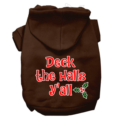 Sudadera con capucha navideña para perros y gatos serigrafiada, "Deck the Halls Y'all"