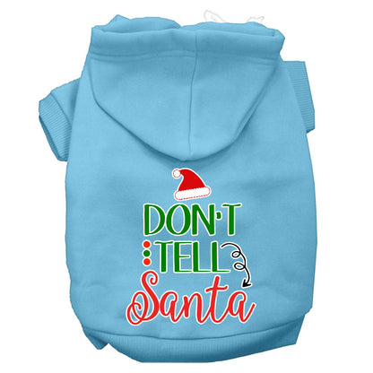 Sudadera con capucha navideña para perros y gatos serigrafiada, "Don't Tell Santa"