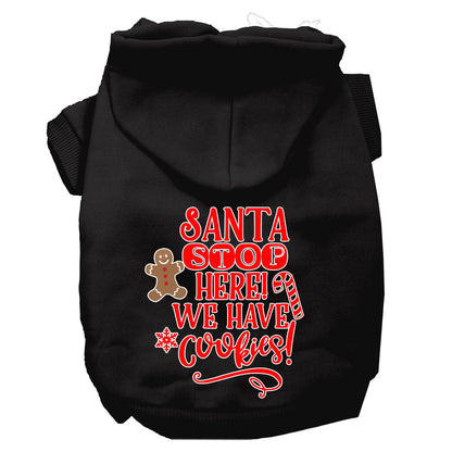 Sudadera con capucha navideña para perros y gatos serigrafiada, "Santa Stop Here, We Have Cookies"