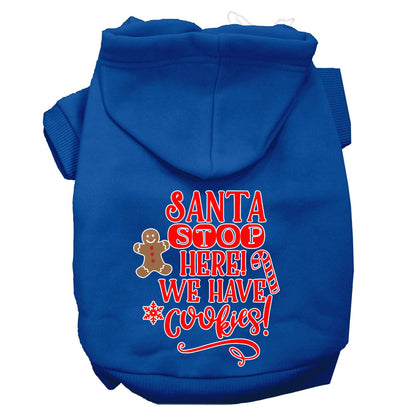 Sudadera con capucha navideña para perros y gatos serigrafiada, "Santa Stop Here, We Have Cookies"