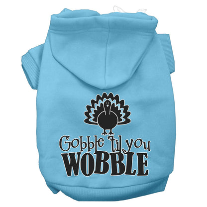 Sudadera con capucha para mascotas, perros y gatos de Acción de Gracias serigrafiada, "Gobble 'Til You Wobble"