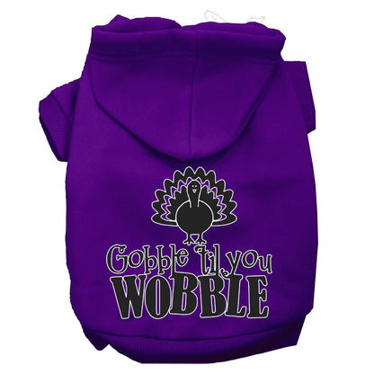 Sudadera con capucha para mascotas, perros y gatos de Acción de Gracias serigrafiada, "Gobble 'Til You Wobble"