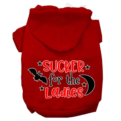 Sudadera con capucha para mascotas, perros y gatos de Halloween serigrafiada, "Sucker For The Ladies"