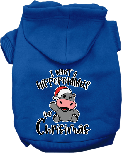 Christmas Pet, Dog & Cat Hoodie Screen Printed, "I Want A Hippopotamus For Christmas"