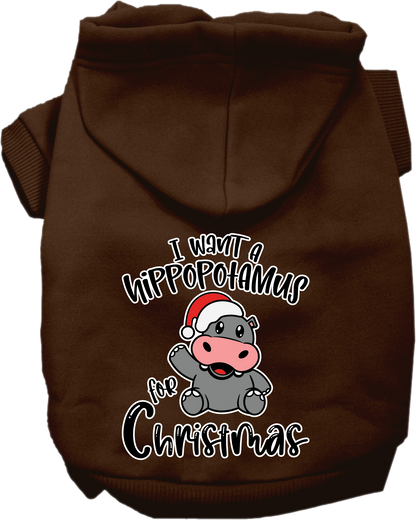 Christmas Pet, Dog & Cat Hoodie Screen Printed, "I Want A Hippopotamus For Christmas"