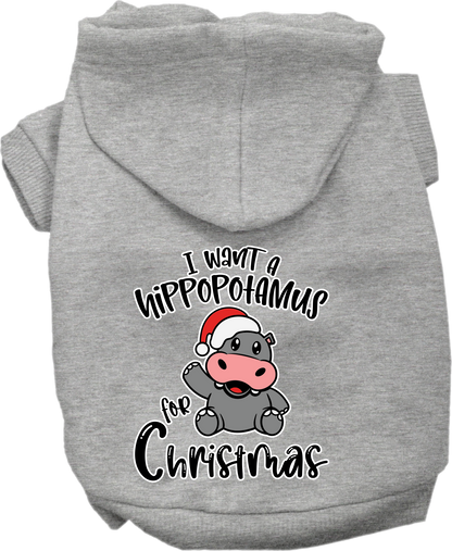 Christmas Pet, Dog & Cat Hoodie Screen Printed, "I Want A Hippopotamus For Christmas"