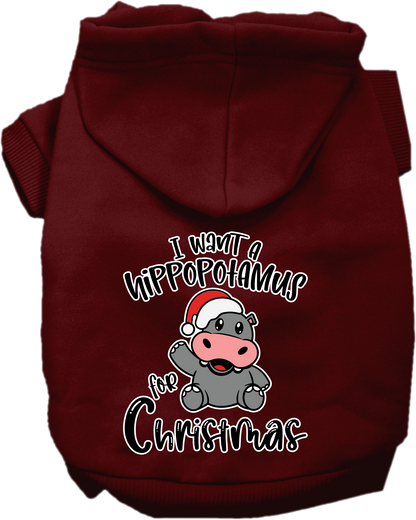 Christmas Pet, Dog & Cat Hoodie Screen Printed, "I Want A Hippopotamus For Christmas"