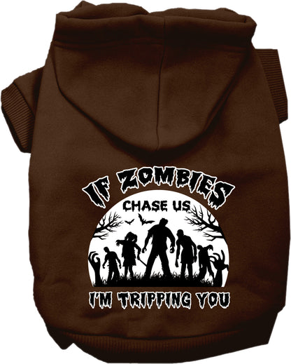 Halloween Dog Hoodie for Pets 20-115 Pounds, "If Zombies Chase Us, I'm Tripping You"