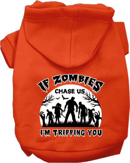 Halloween Dog Hoodie for Pets 20-115 Pounds, "If Zombies Chase Us, I'm Tripping You"