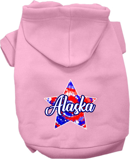 Pet Dog & Cat Screen Printed Hoodie for Medium to Large Pets (Sizes 2XL-6XL), "Alaska Patriotic Tie Dye"