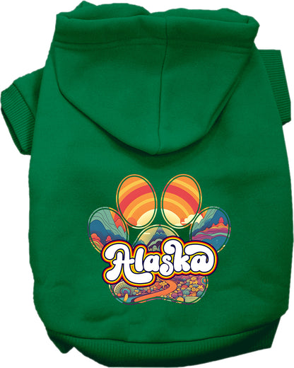 Pet Dog & Cat Screen Printed Hoodie for Medium to Large Pets (Sizes 2XL-6XL), "Alaska Groovy Summit"