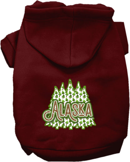 Pet Dog & Cat Screen Printed Hoodie for Small to Medium Pets (Sizes XS-XL), "Alaska Woodland Trees"