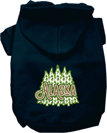 Pet Dog & Cat Screen Printed Hoodie for Medium to Large Pets (Sizes 2XL-6XL), "Alaska Woodland Trees"