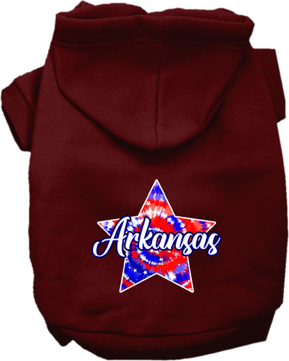 Pet Dog & Cat Screen Printed Hoodie for Medium to Large Pets (Sizes 2XL-6XL), "Arkansas Patriotic Tie Dye"