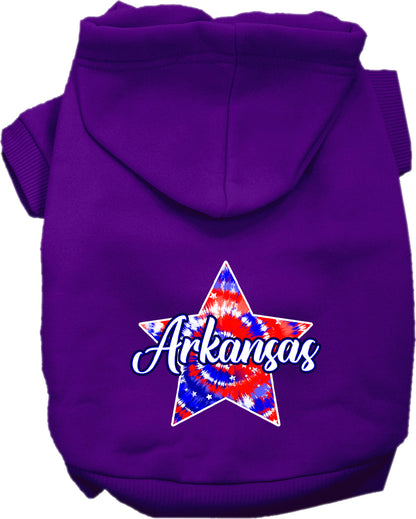 Pet Dog & Cat Screen Printed Hoodie for Small to Medium Pets (Sizes XS-XL), "Arkansas Patriotic Tie Dye"