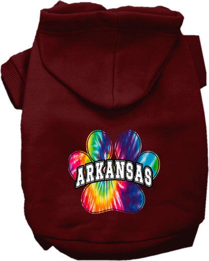 Pet Dog & Cat Screen Printed Hoodie for Medium to Large Pets (Sizes 2XL-6XL), "Arkansas Bright Tie Dye"