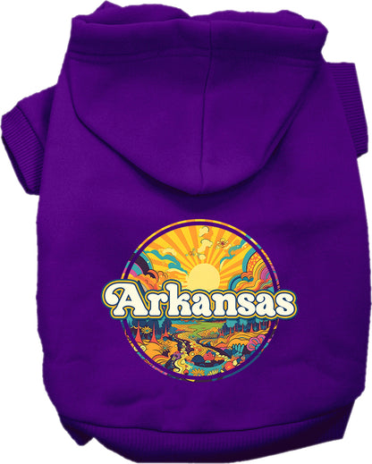 Pet Dog & Cat Screen Printed Hoodie for Medium to Large Pets (Sizes 2XL-6XL), "Arkansas Trippy Peaks"