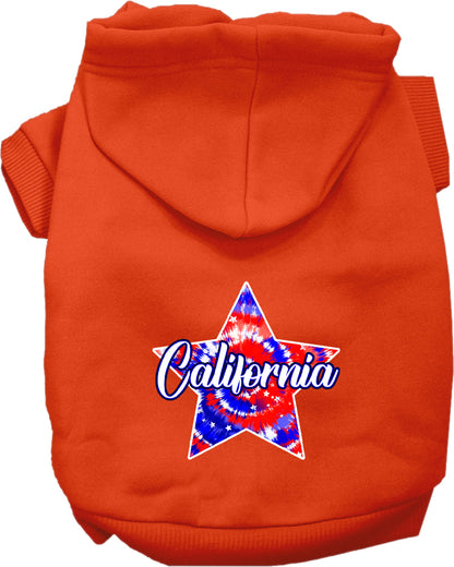 Pet Dog & Cat Screen Printed Hoodie for Small to Medium Pets (Sizes XS-XL), "California Patriotic Tie Dye"