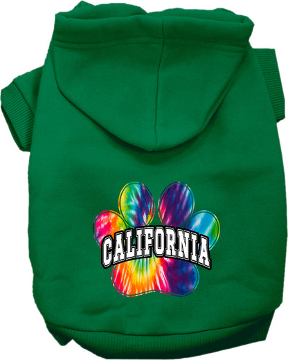 Pet Dog & Cat Screen Printed Hoodie for Small to Medium Pets (Sizes XS-XL), "California Bright Tie Dye"