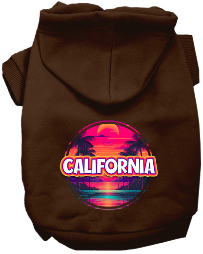 Pet Dog & Cat Screen Printed Hoodie for Small to Medium Pets (Sizes XS-XL), "California Neon Beach Sunset"