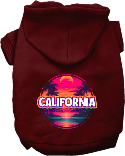 Pet Dog & Cat Screen Printed Hoodie for Medium to Large Pets (Sizes 2XL-6XL), "California Neon Beach Sunset"