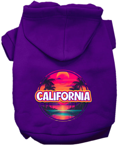 Pet Dog & Cat Screen Printed Hoodie for Medium to Large Pets (Sizes 2XL-6XL), "California Neon Beach Sunset"