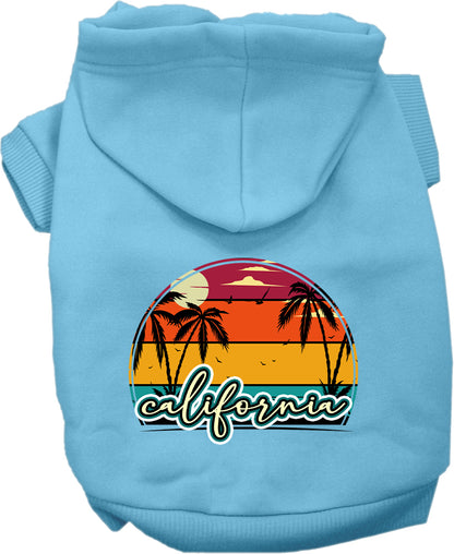 Pet Dog & Cat Screen Printed Hoodie for Small to Medium Pets (Sizes XS-XL), "California Retro Beach Sunset"