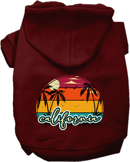 Pet Dog & Cat Screen Printed Hoodie for Small to Medium Pets (Sizes XS-XL), "California Retro Beach Sunset"