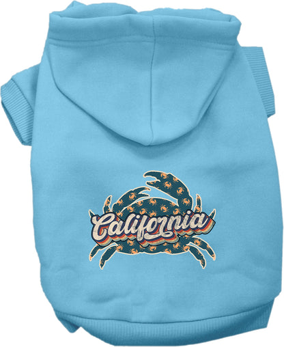 Pet Dog & Cat Screen Printed Hoodie for Small to Medium Pets (Sizes XS-XL), "California Retro Crabs"