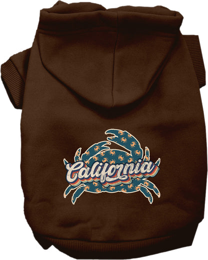 Pet Dog & Cat Screen Printed Hoodie for Small to Medium Pets (Sizes XS-XL), "California Retro Crabs"