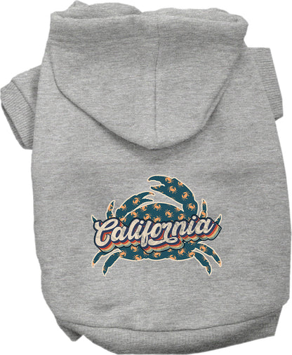 Pet Dog & Cat Screen Printed Hoodie for Small to Medium Pets (Sizes XS-XL), "California Retro Crabs"