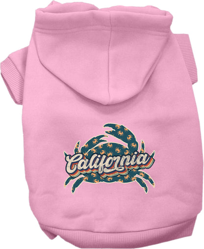 Pet Dog & Cat Screen Printed Hoodie for Small to Medium Pets (Sizes XS-XL), "California Retro Crabs"