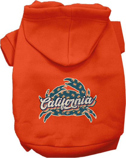 Pet Dog & Cat Screen Printed Hoodie for Small to Medium Pets (Sizes XS-XL), "California Retro Crabs"