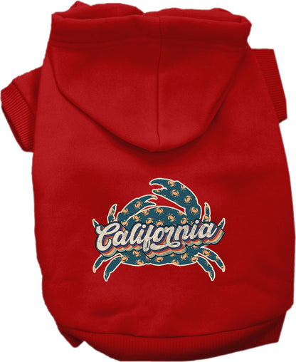 Pet Dog & Cat Screen Printed Hoodie for Small to Medium Pets (Sizes XS-XL), "California Retro Crabs"