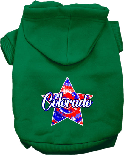 Pet Dog & Cat Screen Printed Hoodie for Medium to Large Pets (Sizes 2XL-6XL), "Colorado Patriotic Tie Dye"