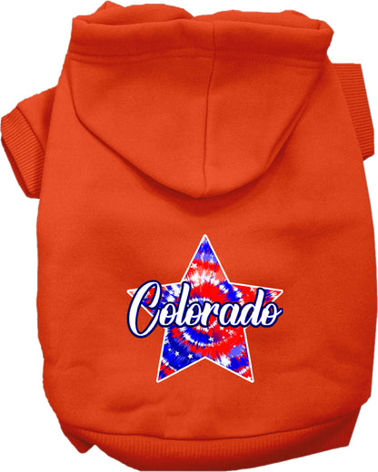 Pet Dog & Cat Screen Printed Hoodie for Medium to Large Pets (Sizes 2XL-6XL), "Colorado Patriotic Tie Dye"