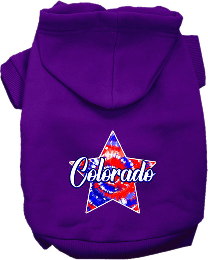 Pet Dog & Cat Screen Printed Hoodie for Medium to Large Pets (Sizes 2XL-6XL), "Colorado Patriotic Tie Dye"