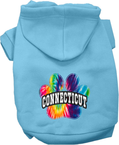 Pet Dog & Cat Screen Printed Hoodie for Medium to Large Pets (Sizes 2XL-6XL), "Connecticut Bright Tie Dye"