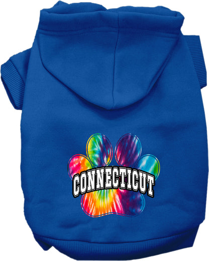 Pet Dog & Cat Screen Printed Hoodie for Small to Medium Pets (Sizes XS-XL), "Connecticut Bright Tie Dye"