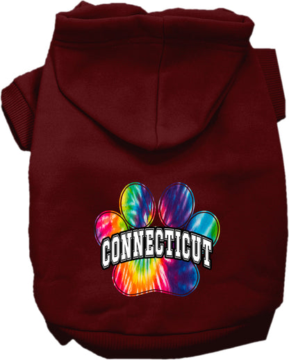 Pet Dog & Cat Screen Printed Hoodie for Medium to Large Pets (Sizes 2XL-6XL), "Connecticut Bright Tie Dye"