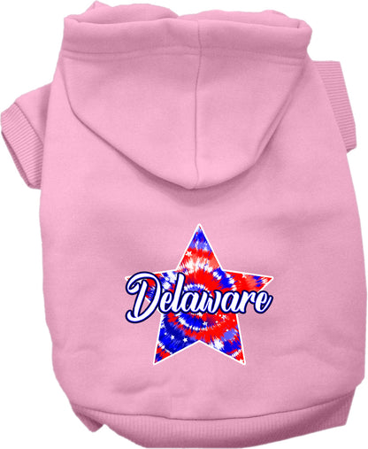 Pet Dog & Cat Screen Printed Hoodie for Small to Medium Pets (Sizes XS-XL), "Delaware Patriotic Tie Dye"