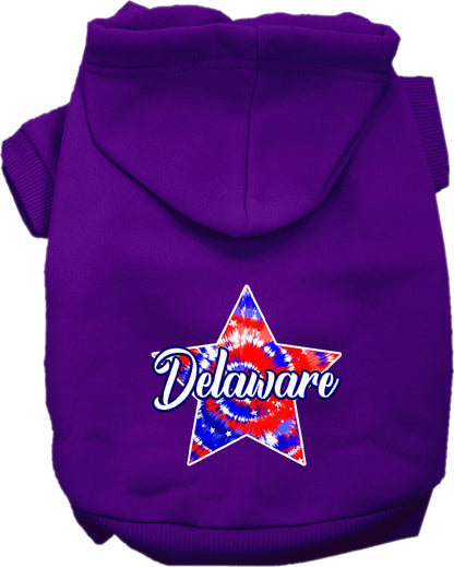 Pet Dog & Cat Screen Printed Hoodie for Medium to Large Pets (Sizes 2XL-6XL), "Delaware Patriotic Tie Dye"