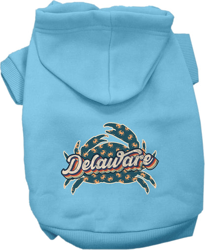 Pet Dog & Cat Screen Printed Hoodie for Small to Medium Pets (Sizes XS-XL), "Delaware Retro Crabs"