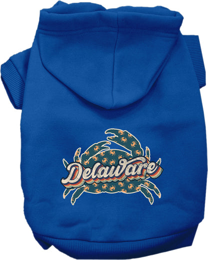 Pet Dog & Cat Screen Printed Hoodie for Small to Medium Pets (Sizes XS-XL), "Delaware Retro Crabs"