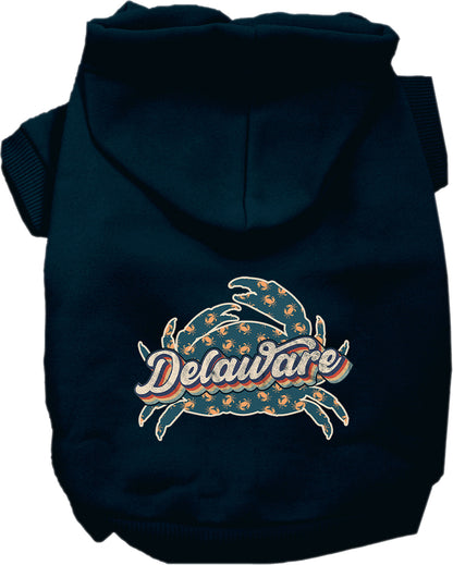 Pet Dog & Cat Screen Printed Hoodie for Small to Medium Pets (Sizes XS-XL), "Delaware Retro Crabs"