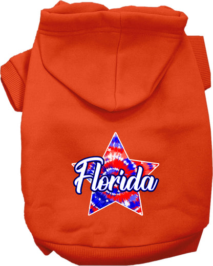 Pet Dog & Cat Screen Printed Hoodie for Medium to Large Pets (Sizes 2XL-6XL), "Florida Patriotic Tie Dye"