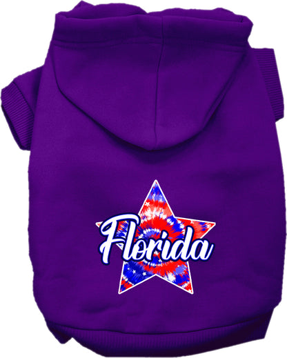 Pet Dog & Cat Screen Printed Hoodie for Medium to Large Pets (Sizes 2XL-6XL), "Florida Patriotic Tie Dye"