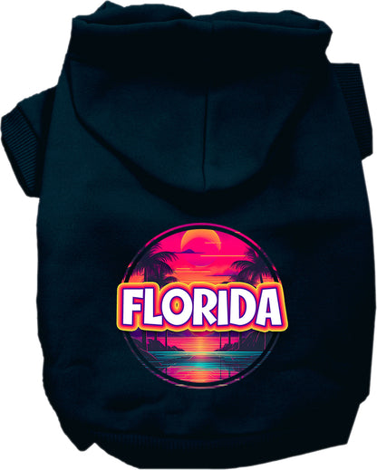 Pet Dog & Cat Screen Printed Hoodie for Medium to Large Pets (Sizes 2XL-6XL), "Florida Neon Beach Sunset"