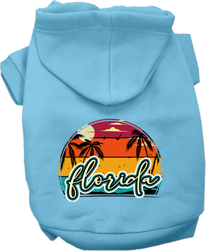 Pet Dog & Cat Screen Printed Hoodie for Small to Medium Pets (Sizes XS-XL), "Florida Retro Beach Sunset"