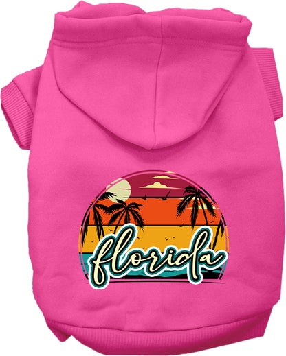 Pet Dog & Cat Screen Printed Hoodie for Small to Medium Pets (Sizes XS-XL), "Florida Retro Beach Sunset"